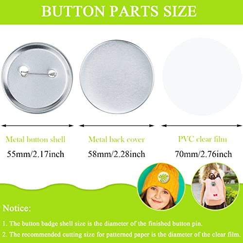 ArtCute 150 Pcs 58mm/2.28inch Blank Buttons Making Supplies Badge Parts, Round Button Pin Badge Blanks Set for Button Maker Machine, Includes Metal Buttons Pin Back Cover, Metal Cover & Clear Film(50 Set) - Image 2
