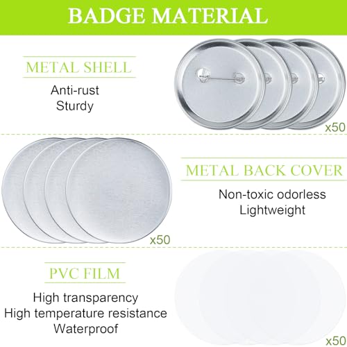ArtCute 150 Pcs 58mm/2.28inch Blank Buttons Making Supplies Badge Parts, Round Button Pin Badge Blanks Set for Button Maker Machine, Includes Metal Buttons Pin Back Cover, Metal Cover & Clear Film(50 Set) - Image 3