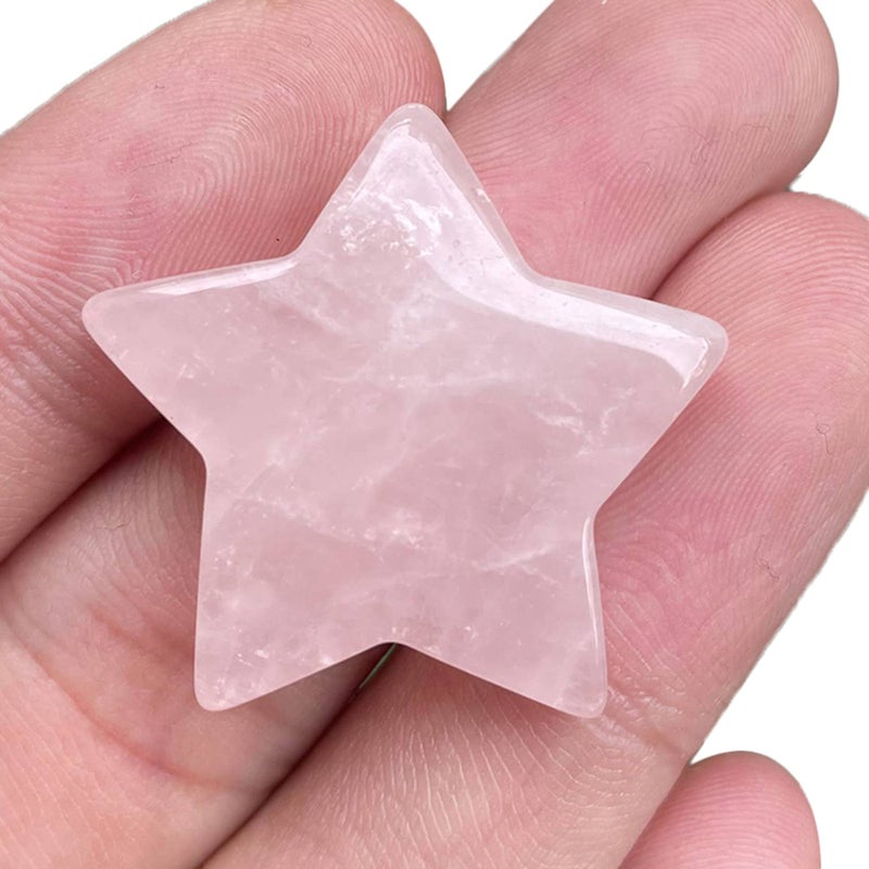 Fekuar Rose Quartz Crystal Star Chakra Stones for Reiki Healing Yoga Balance Meditation Polished Mini Pocket Palm Stone 1 Inch 30mm