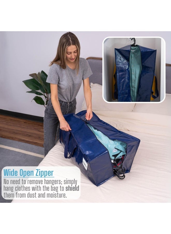 2 Pack Heavy-Duty Extra Large Moving Bags W/Backpack Straps, Moving House Essentials, Strong Handles & Zips, Clothes Storage, Packing, Laundry Bags, Reusable and Sustainable (Blue, 2 Pack) - Image 2