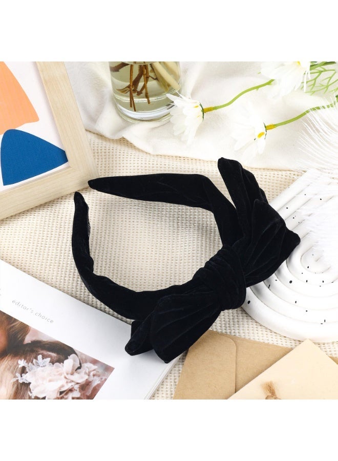 Black Velvet Bow Headband, Wide Knotted Turban Style Hair Accessory - Image 5