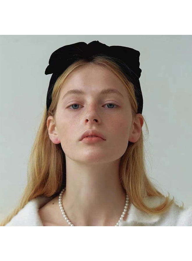 Black Velvet Bow Headband, Wide Knotted Turban Style Hair Accessory - Image 3