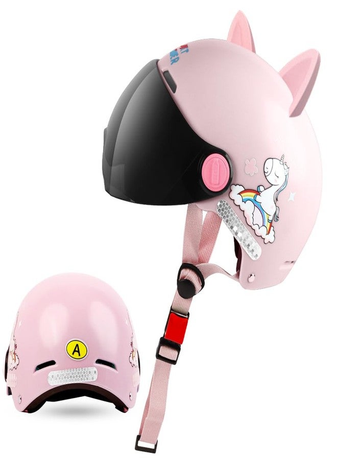 Proberos® Kids Bike Scooter Safety Helmet for 7-14 Year, with UV Protection Visor Adjustable Chin Strap, Anti-Impact Cushioning, Cartoon Bunny Ear Unicorn Bicycle for Girls & Boys - Pink - Image 1