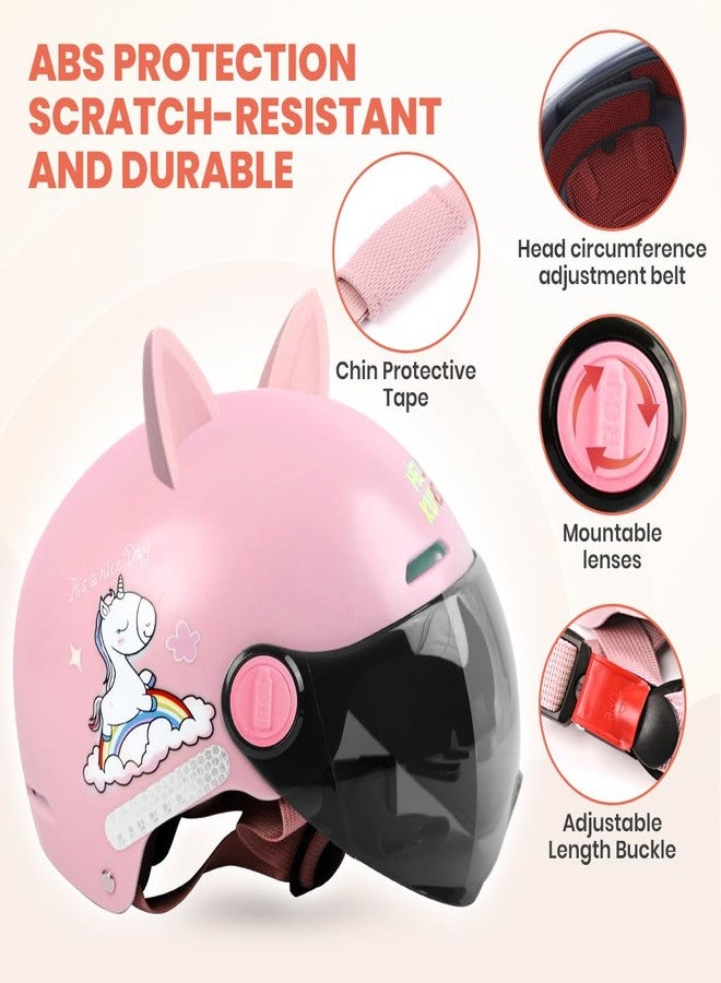Proberos® Kids Bike Scooter Safety Helmet for 7-14 Year, with UV Protection Visor Adjustable Chin Strap, Anti-Impact Cushioning, Cartoon Bunny Ear Unicorn Bicycle for Girls & Boys - Pink - Image 4