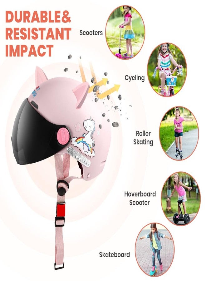 Proberos® Kids Bike Scooter Safety Helmet for 7-14 Year, with UV Protection Visor Adjustable Chin Strap, Anti-Impact Cushioning, Cartoon Bunny Ear Unicorn Bicycle for Girls & Boys - Pink - Image 3