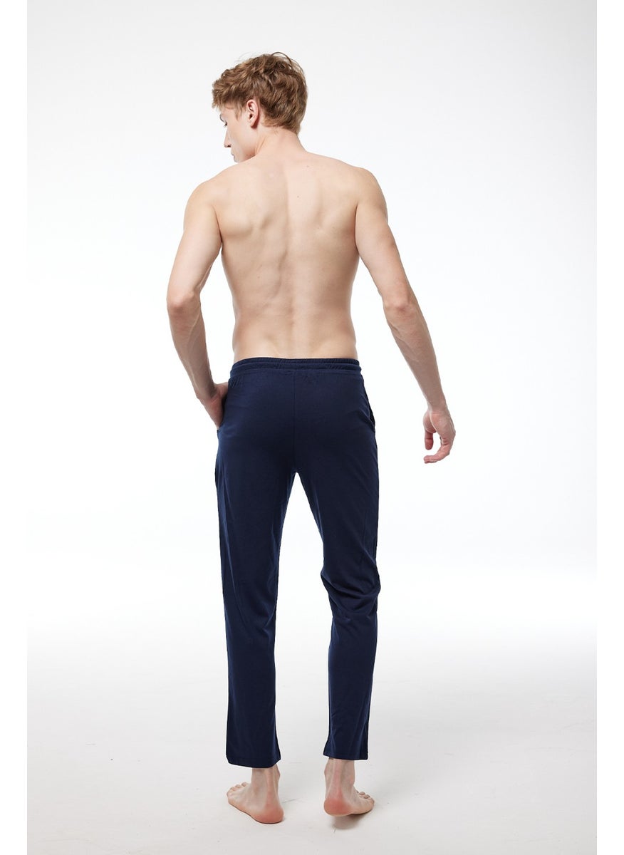 Malabadi - Men's Navy Blue Elastic Waist Pocket Single Bottom Straight Leg Pajamas 6003 - Image 1