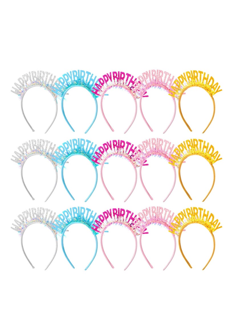 SYOSI - Happy Birthday Hat, Birthday Crowns for Girl Women Glitter Birthday Headband, Sweet Birthday Tiara Headpiece for Birthday Party Decorations Supplies, Costume Accessories (5 Colors) (15 Pcs) - Image 1