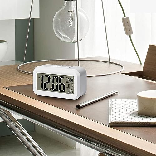 Kadio Digital Alarm Clock,Battery Operated Small Desk Clocks,with Date,Indoor Temperature,Smart Night Light,LCD Electronic Clock for Bedroom Home Office - White (KDwhite) - Image 3