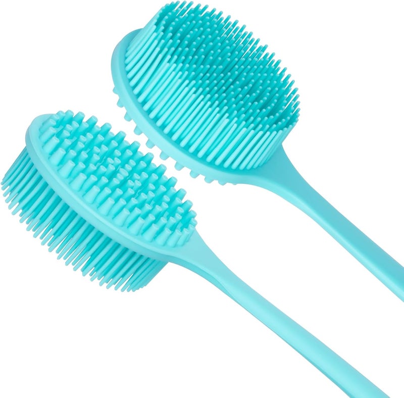 DNC Soft Silicone Back Scrubber Shower Bath Body Brush with Long Handle (Blue) - Image 2