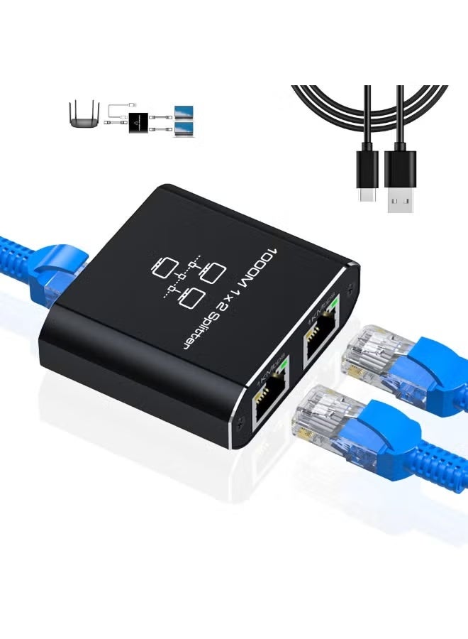 phomemo Gigabit Ethernet Splitter 1 to 2 - Network Splitter with USB Power Cable, RJ45 Internet Splitter Adapter 1000Mbps High Speed for Cat 5/5e/6/7/8 Cable [2 Devices Networked Simultaneously] - Image 1