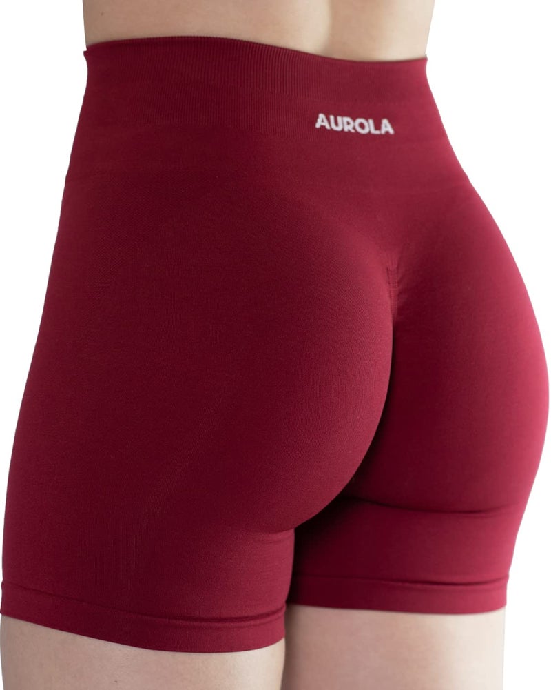 AUROLA Intensify Workout Shorts for Women Seamless Scrunch Short Gym Yoga Running Sport Active Exercise Fitness Shorts(S,Deep Red) - Image 1