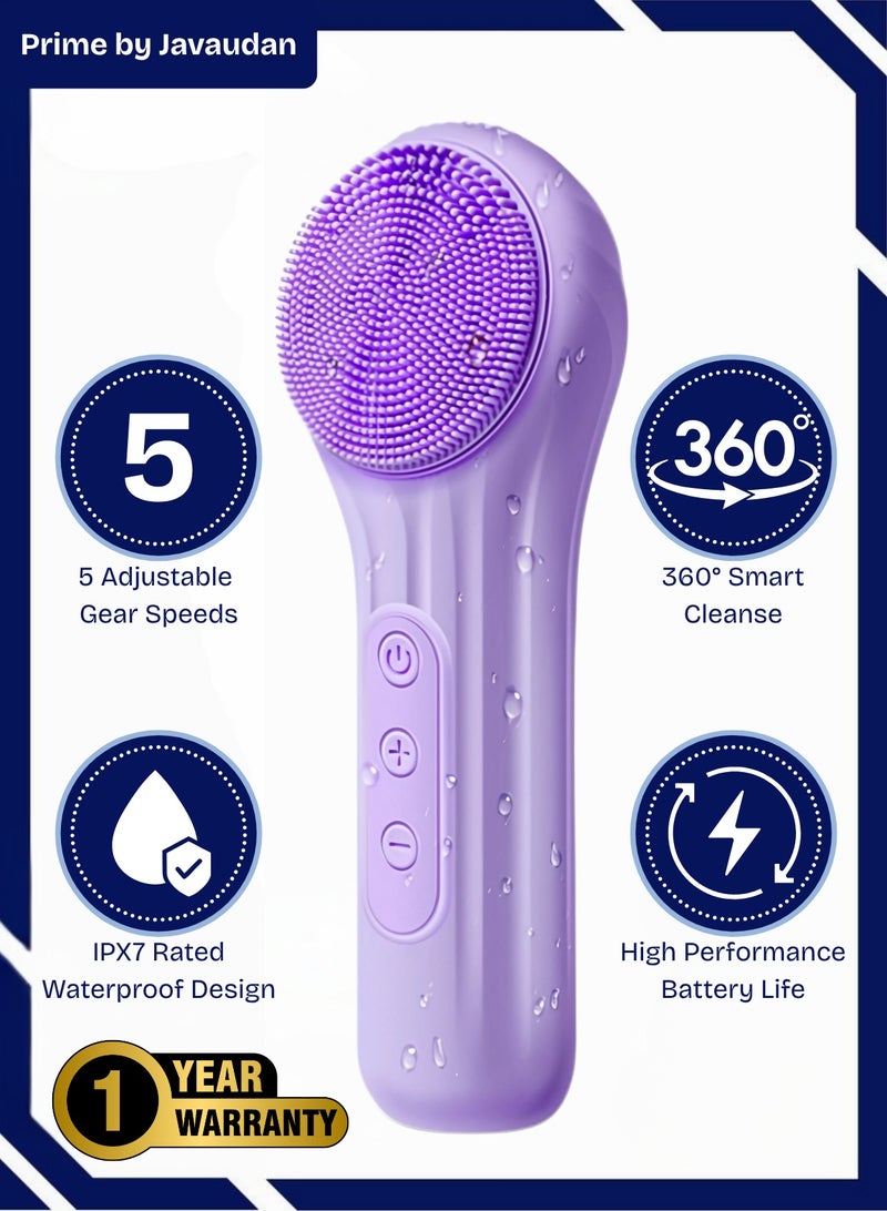 برايم بي جافاودان فرشاة تنظيف الوجه الكهربائية من السيليكون، أدوات العناية بالبشرة مع شاحن مغناطيسي للتنظيف العميق والتقشير اللطيف والتدليك المقاوم للماء - Image 1