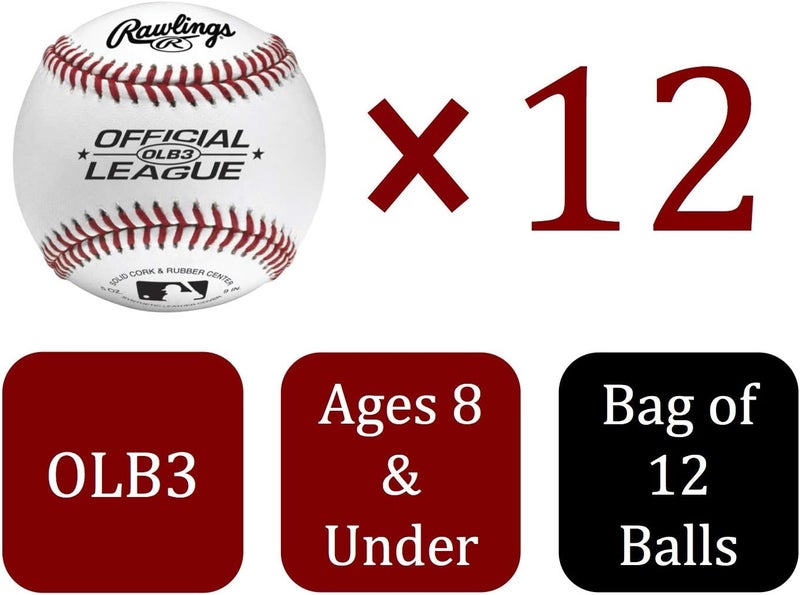Rawlings كرات بيسبول رسمية للاستخدام الترفيهي | للشباب | حقيبة من 12 | OLB3BAG12 | 12 قطعة - Image 2