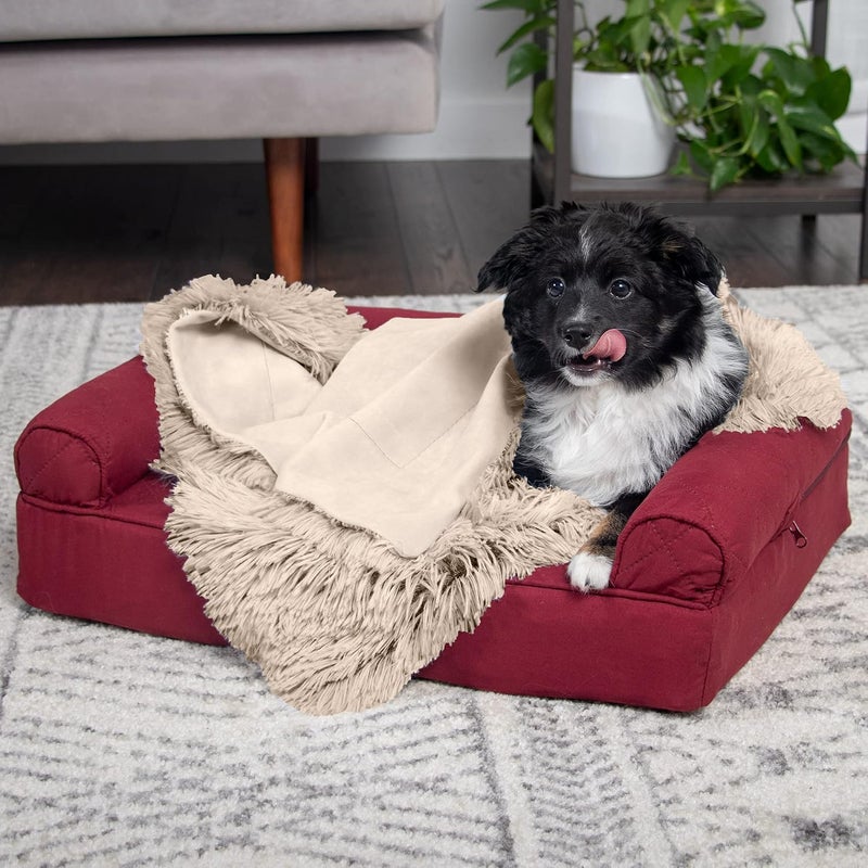 Waterproof Throw Blanket for Dogs & Indoor Cats, Washable - Shaggy Plush Calming Long Faux Fur & Velvet Dog Blanket - Taupe, Small - Image 3