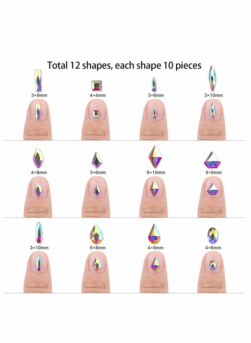 Excefore 120 Pcs Multi Shapes Glass Crystal AB Rhinestones For Nail Art Craft - Image 4