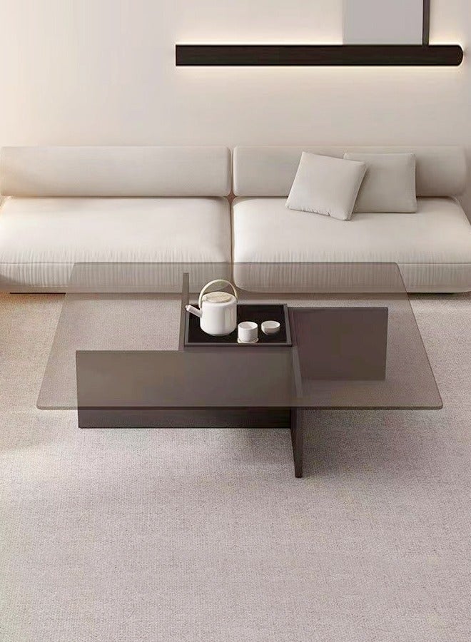 C&C Home متعددة الوظائف الحديثة الحد الأدنى تصميم الزجاج العلوي دائم الشكل الهندسي إطار خشبي طاولة القهوة طاولة مركزية لغرفة المعيشة غرفة نوم أثاث المكاتب المنزلية 70x70x30 سم - Image 2