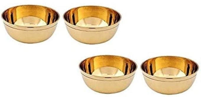 SOLID BRASS PUJA KATORI SET OF 6 FOR HOME POOJA TEMPLE TRADITIONAL KATORI BOWL ROUND DIYA PUJA KATORI WATI SMALL BOWL DECORATION ITEMS FOR HOME DCOR BHOG KATORI CAPACITY 35ML