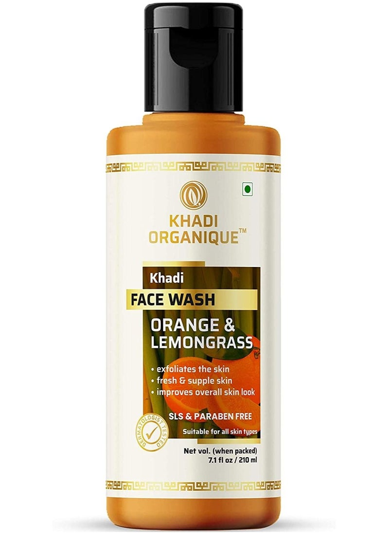 Khadi ORGANIQUE غسول الوجه الطبيعي Khadi Organique Orange & Lemongrass 210 مل خالٍ من كبريتات لوريل الصوديوم والبارابين  - Image 1