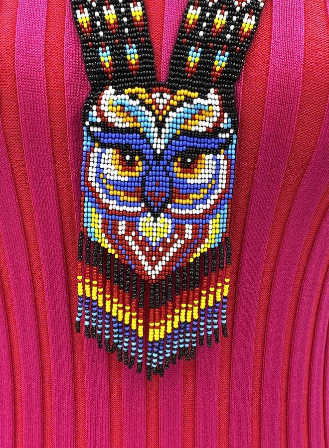 BeadsCorner Native Tribal Style Long Statement Beaded Necklace for Women Handmade (Black Purple Owl) - Image 4
