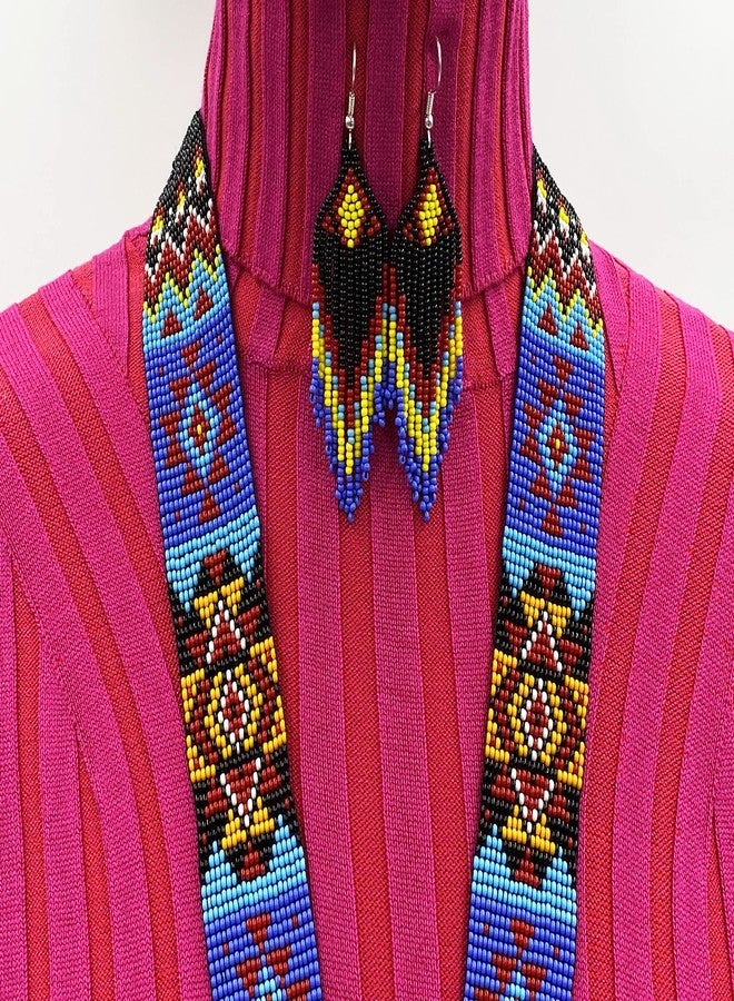 BeadsCorner Native Tribal Style Long Statement Beaded Necklace for Women Handmade (Black Purple Owl) - Image 3