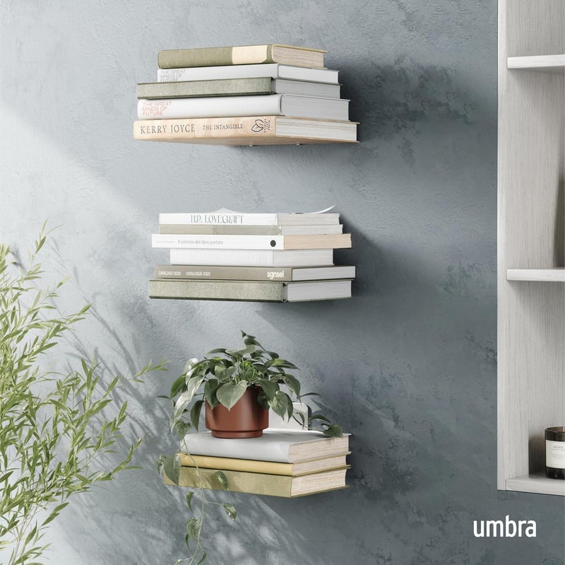 UMBRA Conceal, Sturdy Metal Floating Bookshelf for Wall, Silver, Large, Set of 3 - Image 2