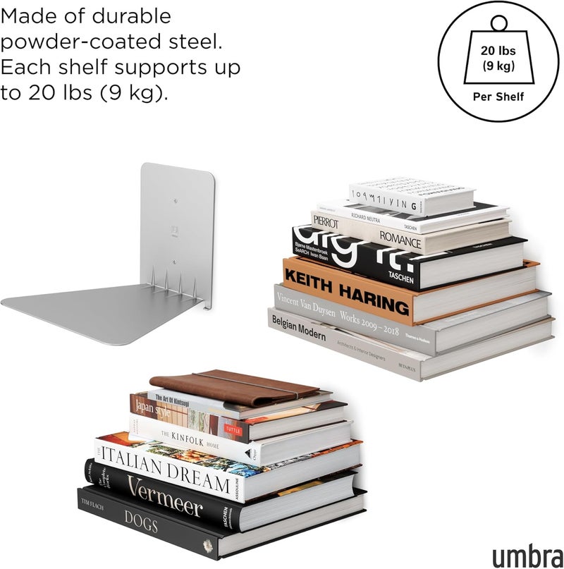 UMBRA Conceal, Sturdy Metal Floating Bookshelf for Wall, Silver, Large, Set of 3 - Image 5