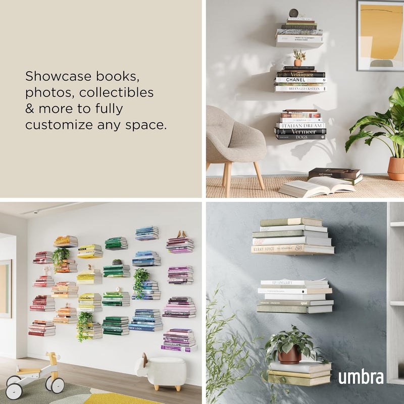UMBRA Conceal, Sturdy Metal Floating Bookshelf for Wall, Silver, Large, Set of 3 - Image 4