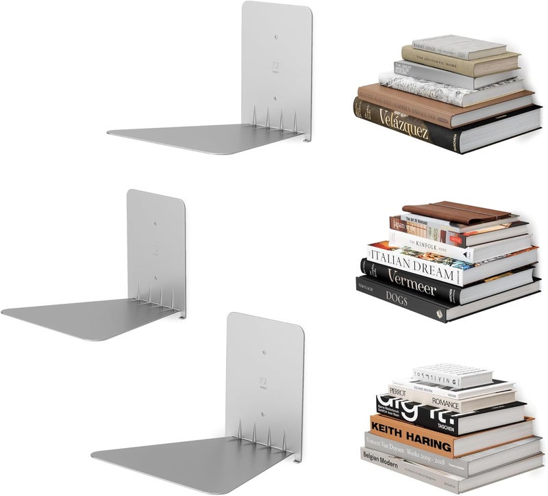 UMBRA Conceal, Sturdy Metal Floating Bookshelf for Wall, Silver, Large, Set of 3 - Image 1