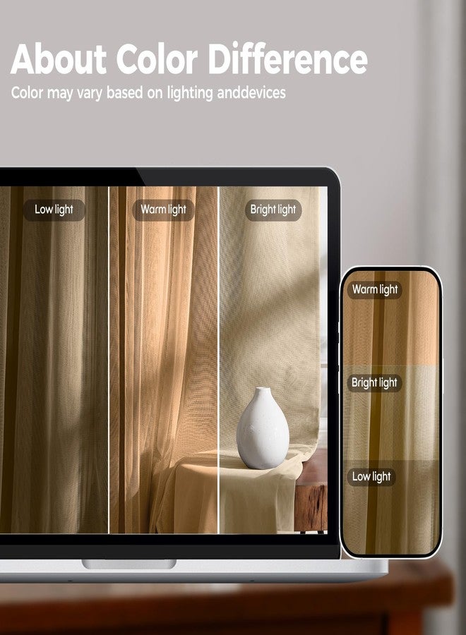Swandream 100% Blackout Curtains for Bedroom, Double Layer Khaki Curtains, Black Out Curtain 84 inch Long with Sheer Overlay for Living Room, Room Darkening Window Drapes with Grommet, 52" W x 84" L - Image 5