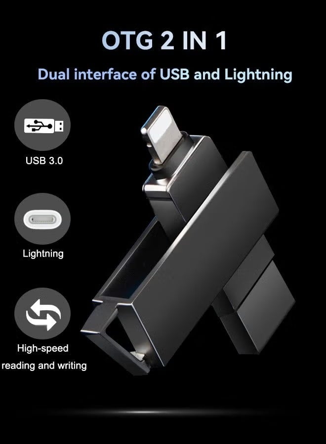 قرص فلاش USB متعدد الوظائف لـ iPhone/iPad/iPod، بسرعة قراءة تصل إلى 60 ميجابايت/ثانية، وسرعة كتابة تصل إلى 50 ميجابايت/ثانية، مع تخزين مزدوج عبر Lightning وUSB 3.0، وتوافق مع أنظمة iOS/Android/Windows/MAC - Image 2