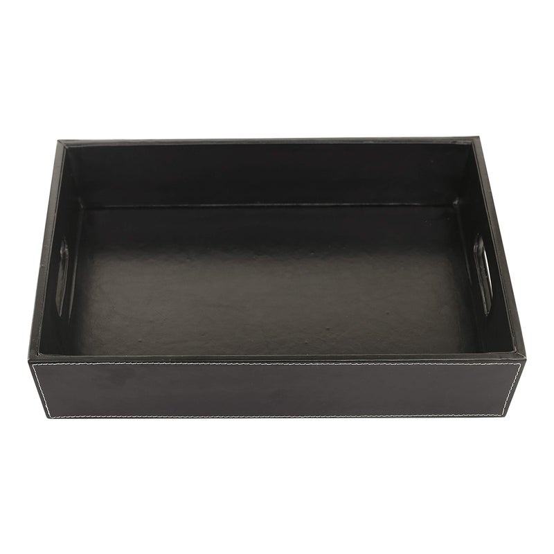 Anything & Everything PU Leather Serving Tray, Display Tray, Trays for Hotels to Hold Towel and Toiletries - Black - Image 3