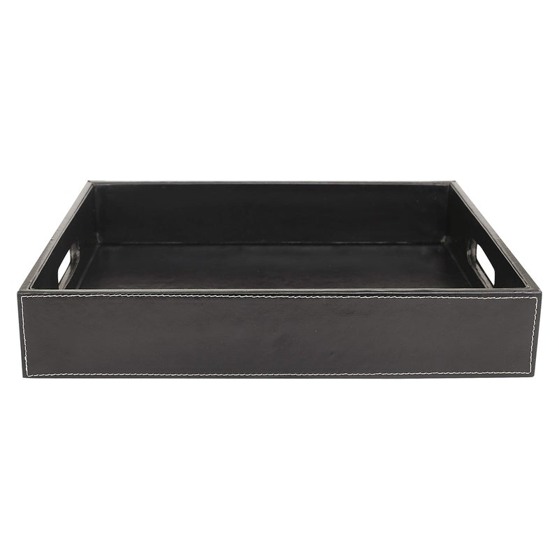 Anything & Everything PU Leather Serving Tray, Display Tray, Trays for Hotels to Hold Towel and Toiletries - Black - Image 2