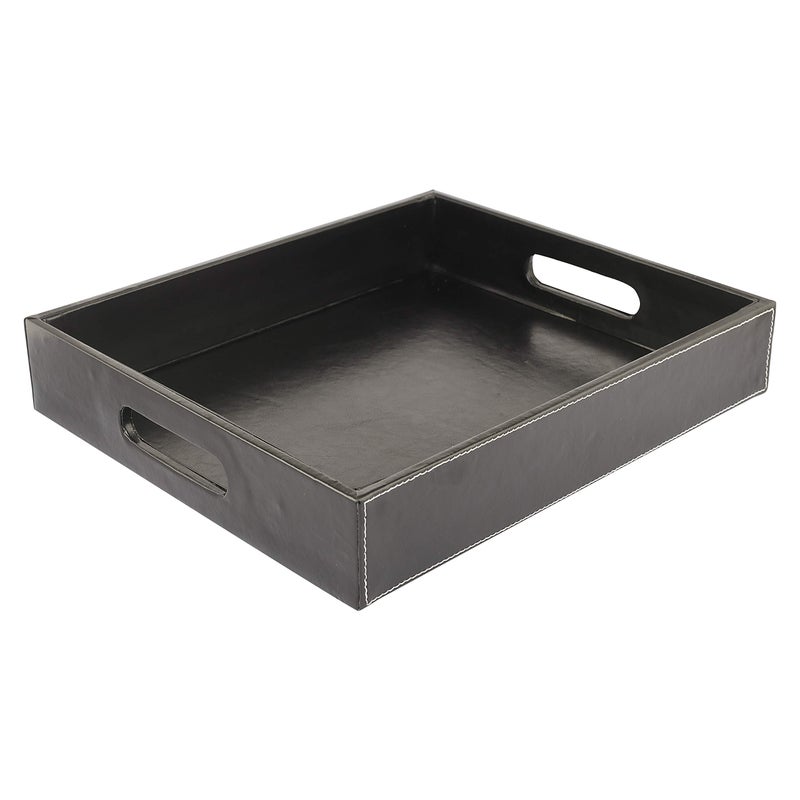Anything & Everything PU Leather Serving Tray, Display Tray, Trays for Hotels to Hold Towel and Toiletries - Black - Image 1