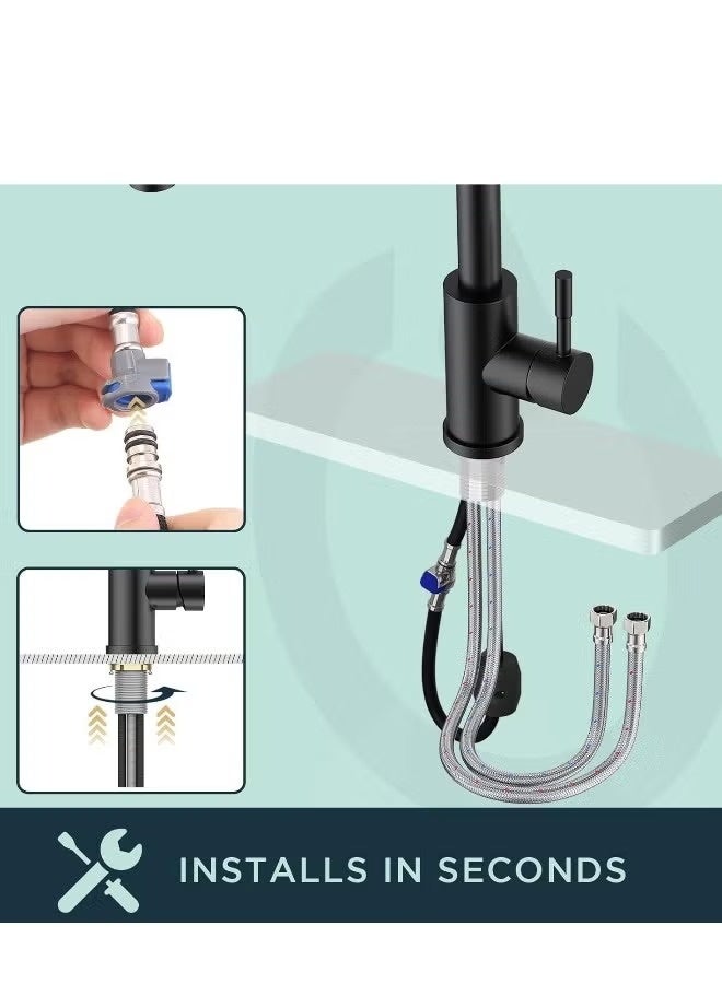 ALMIFTAH Black Kitchen Sink Mixer Faucet Matte Finish | Single Lever Brass Kitchen Tap | Modern Square High Arc Kitchen Mixer | Hot & Cold Water Tap – Model YT-K71.B - Image 4
