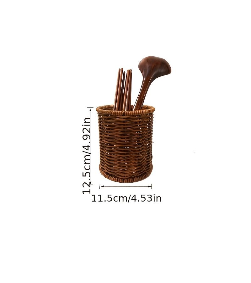 1pc Faux Rattan Utensil Organizer Holder For Knives Spoons And Chopsticks Countertop Tabletop Storage - Image 4
