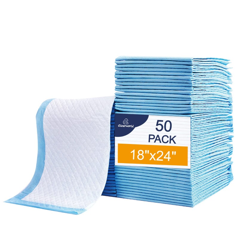 Clearworld 50 Pack Disposable Changing Pad, Waterproof Baby Disposable Underpads, Portable Diaper Changing Mat 3-Layer Leak-Proof,Breathable,Comfortable Always Keep Skin Dry 24”x18” - Image 1