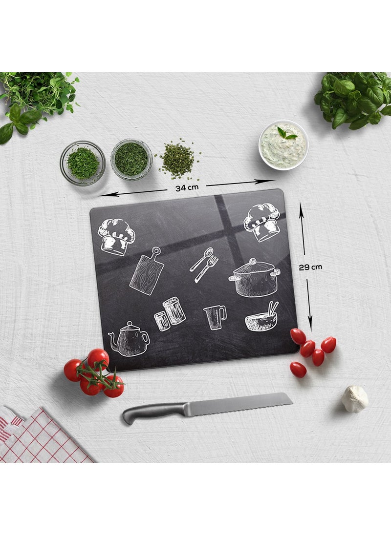 DECORITA Chalkboard Look | Glass Cutting Board - Glass Cutting Table | 29cmx34cm  - Image 1