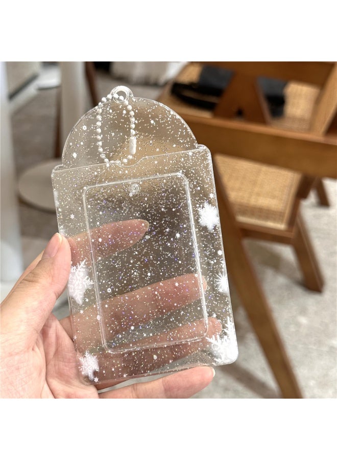 NIBEMINENT 1 - Piece Transparent Snowflakes Snowman Kpop Photo Card Holder Pendant Key Chain ID Badge Holder ID Card Holder Photo Card Protector for School ID Office ID Access Card for Women Girls - Image 1