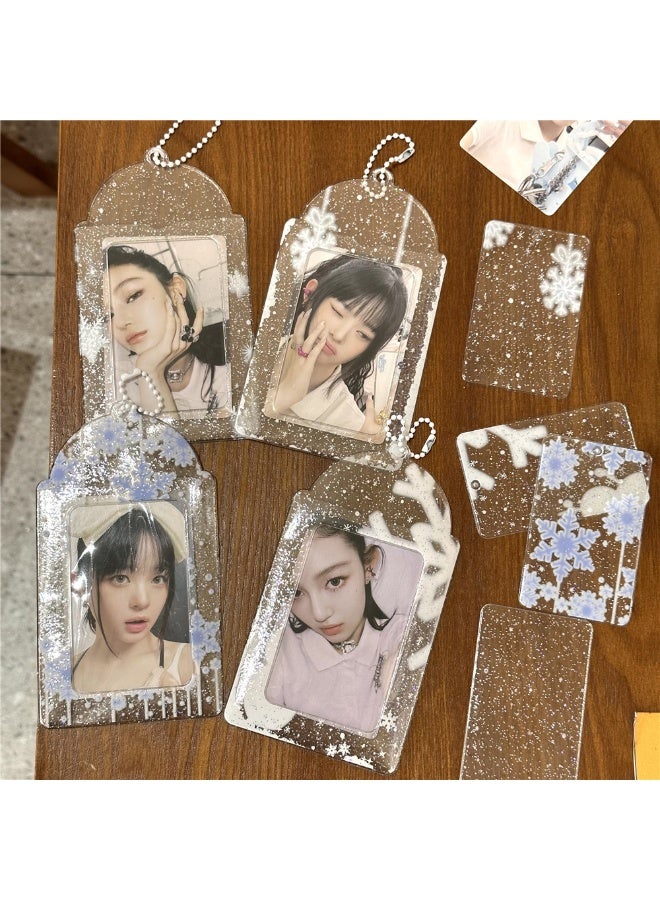 NIBEMINENT 1 - Piece Transparent Snowflakes Snowman Kpop Photo Card Holder Pendant Key Chain ID Badge Holder ID Card Holder Photo Card Protector for School ID Office ID Access Card for Women Girls - Image 2