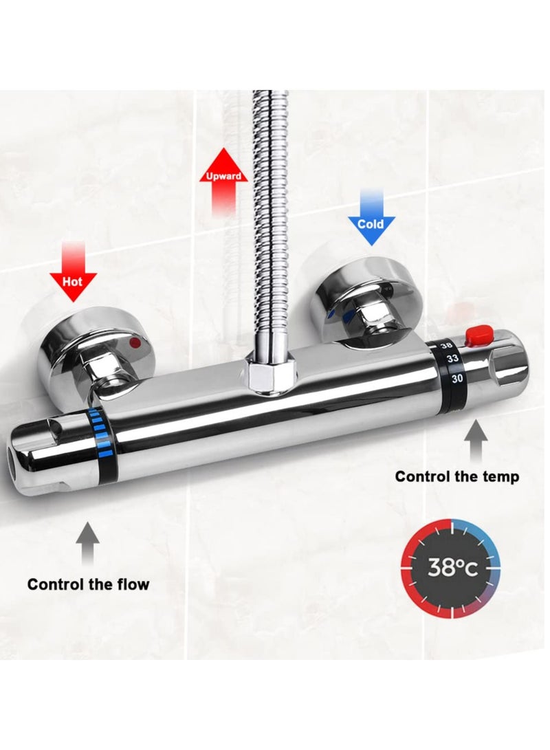 Chrome Thermostatic Shower Mixer, Solid Brass Bathroom Thermostat Bar Valve Anti Scald Tap, Top Outlet Design, Constant Temperature Control, Hot  Cold Water Mixer(Top 1/2) - Image 3