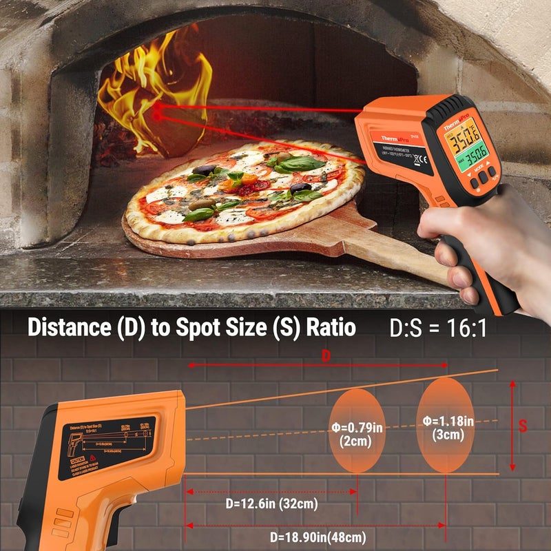 ThermoPro مسدس حرارة ليزر مزدوج TP450 للطهي، مقياس حرارة رقمي بالأشعة تحت الحمراء لفرن البيتزا والشواية، مسدس مقياس حرارة ليزر مع قابلية ضبط الانبعاث الحراري -58℉ إلى 1022℉ (غير مخصص للبشر) - Image 3