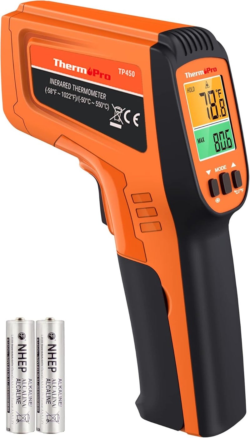 ThermoPro مسدس حرارة ليزر مزدوج TP450 للطهي، مقياس حرارة رقمي بالأشعة تحت الحمراء لفرن البيتزا والشواية، مسدس مقياس حرارة ليزر مع قابلية ضبط الانبعاث الحراري -58℉ إلى 1022℉ (غير مخصص للبشر) - Image 1