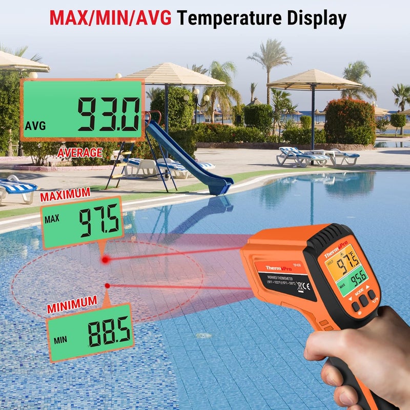 ThermoPro مسدس حرارة ليزر مزدوج TP450 للطهي، مقياس حرارة رقمي بالأشعة تحت الحمراء لفرن البيتزا والشواية، مسدس مقياس حرارة ليزر مع قابلية ضبط الانبعاث الحراري -58℉ إلى 1022℉ (غير مخصص للبشر) - Image 5