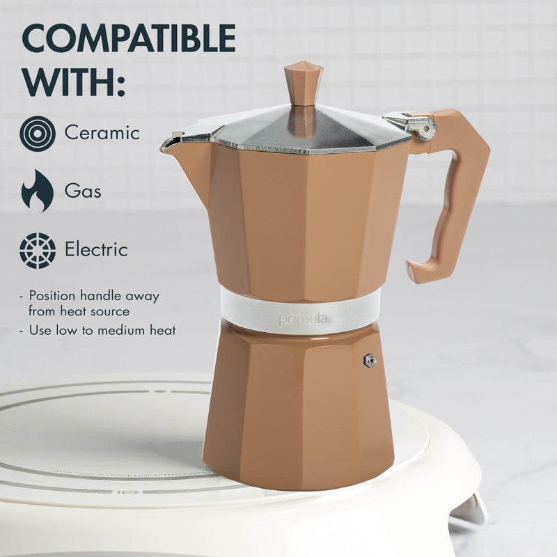Primula Classic Stovetop Espresso and Coffee Maker, Moka Pot for Italian and Cuban CafÃ© Brewing, Greca Coffee Maker, Cafeteras, 6 Espresso Cups, Caramel - Image 5