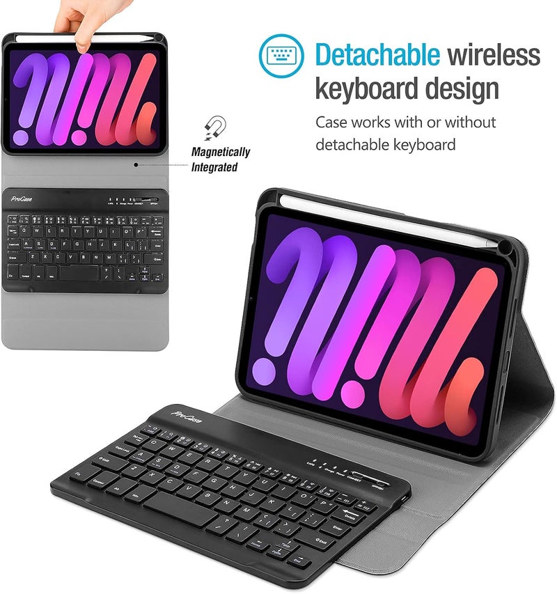 Procases Keyboard Case For Ipad Mini A17 Pro 7Th Gen 2024 / Ipad Mini 6 2021, Detachable Wireless Keyboard Protective Cover Cases For 8.3 Inch Ipad Mini 6Th Generation Gen Keyboard Case Black - Image 3