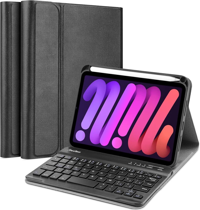 Procases Keyboard Case For Ipad Mini A17 Pro 7Th Gen 2024 / Ipad Mini 6 2021, Detachable Wireless Keyboard Protective Cover Cases For 8.3 Inch Ipad Mini 6Th Generation Gen Keyboard Case Black - Image 1