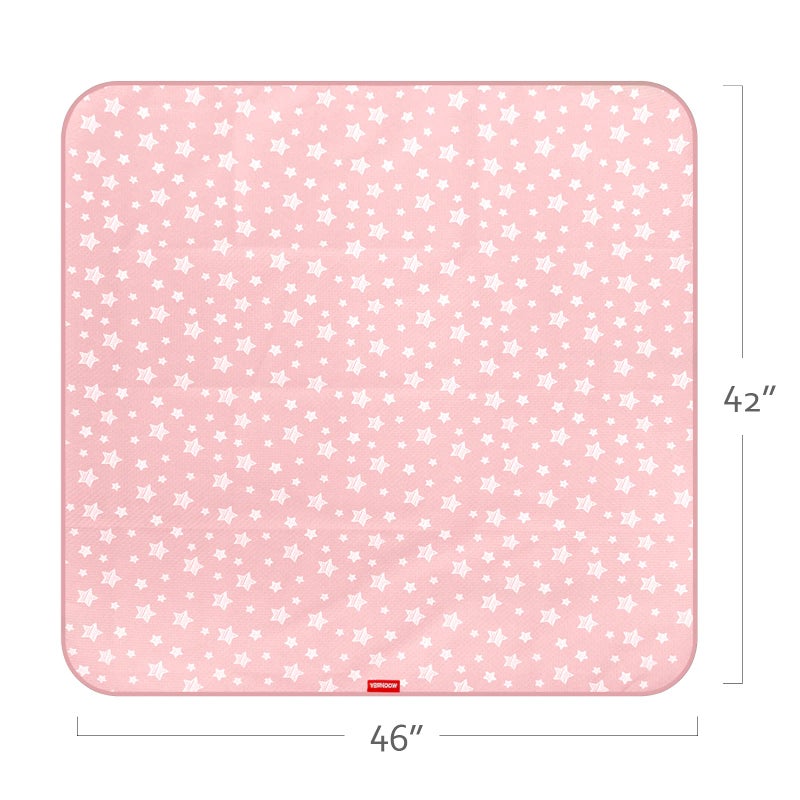 Moonsea Baby Splat Mat Anti Slip Waterproof High Chair Mat, Baby Feeding Table Cloth Floor Mat Cover, Baby Art Playtime Mat for Craft/Mealtime, 42X46 Inch Washable Portable Picnic Mat - Pink Star - Image 2