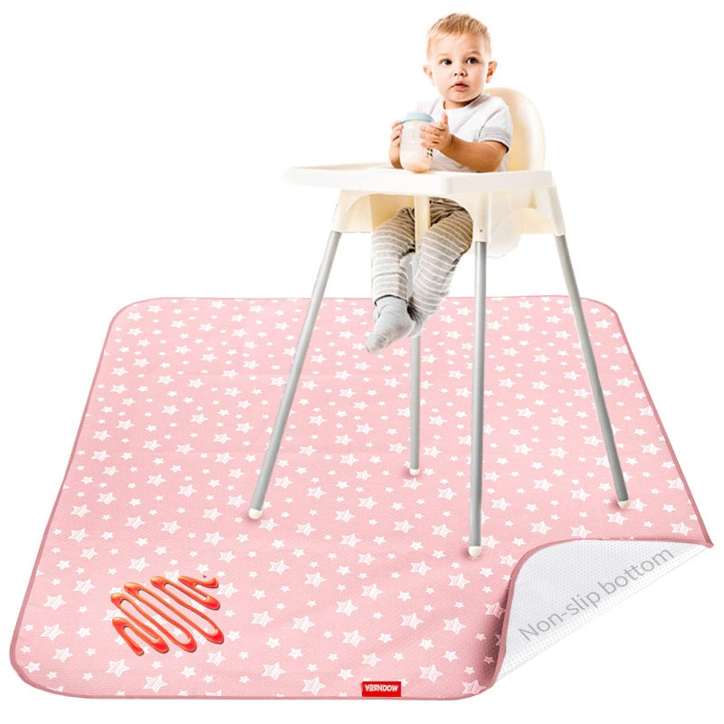 Moonsea Baby Splat Mat Anti Slip Waterproof High Chair Mat, Baby Feeding Table Cloth Floor Mat Cover, Baby Art Playtime Mat for Craft/Mealtime, 42X46 Inch Washable Portable Picnic Mat - Pink Star - Image 1
