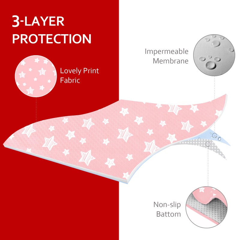 Moonsea Baby Splat Mat Anti Slip Waterproof High Chair Mat, Baby Feeding Table Cloth Floor Mat Cover, Baby Art Playtime Mat for Craft/Mealtime, 42X46 Inch Washable Portable Picnic Mat - Pink Star - Image 3