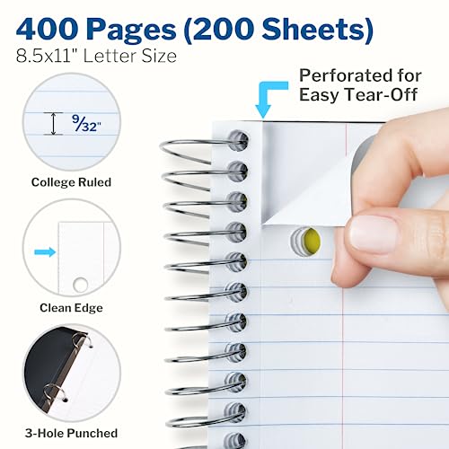 CRANBURY 5-Subject Notebook College Ruled, Movable Pocket Dividers with Tabs, 200 Sheets (400 Pages) 8.5x11 Paper, Colorful Spiral Notebook, Protective Plastic Covers, Multi Subject - Image 4